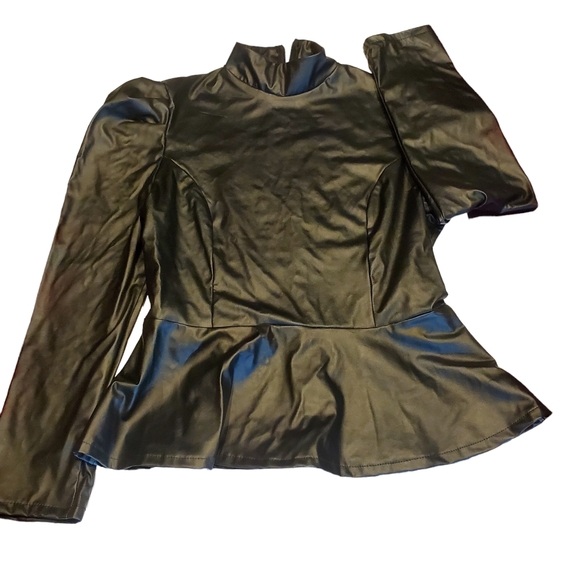 Long sleeve Matte Mock Neck Turtleneck Faix Leather - Picture 1 of 5